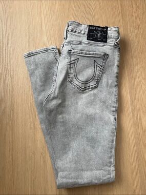 True Religion Light Gray Skinny Jeans with Signature Back Pocket